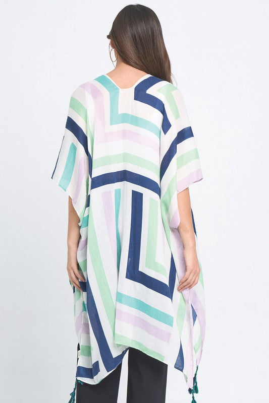 Abstract Print Open Front Kimono