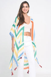 Abstract Print Open Front Kimono