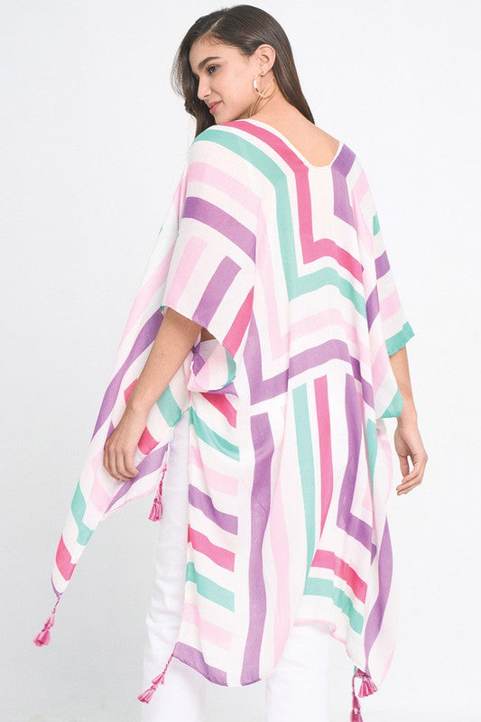 Abstract Print Open Front Kimono