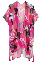 Abstract Tropical Print Open Front Kimono