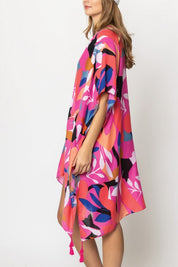 Abstract Tropical Print Open Front Kimono