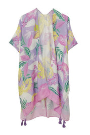 Pastel Palm Leaf Open Front Kimono