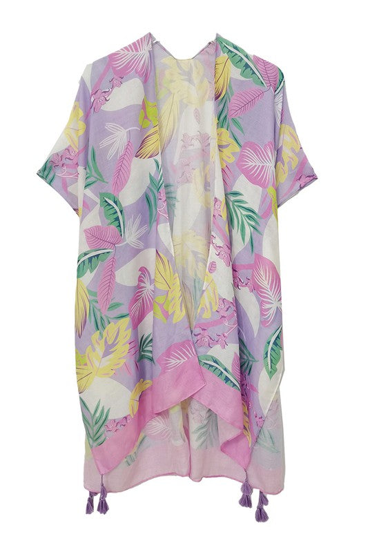 Pastel Palm Leaf Open Front Kimono