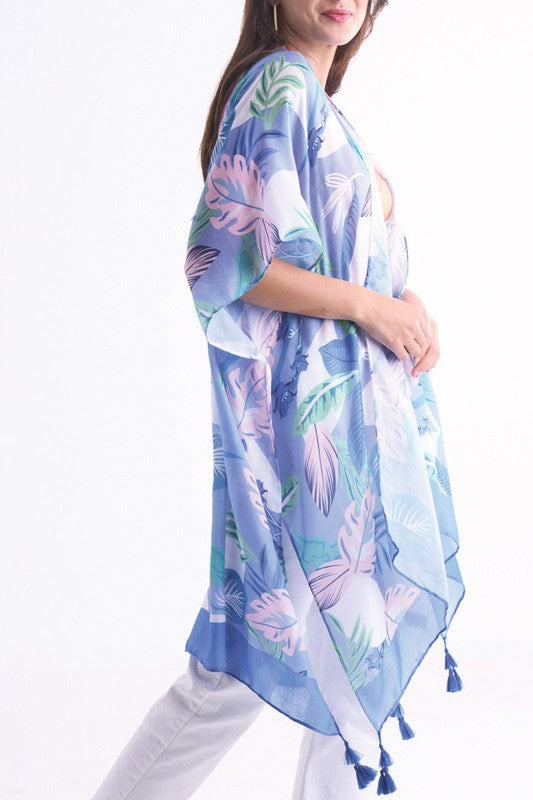 Pastel Palm Leaf Open Front Kimono
