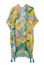 Pastel Palm Leaf Open Front Kimono