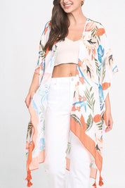 Pastel Palm Leaf Open Front Kimono