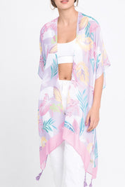 Pastel Palm Leaf Open Front Kimono