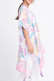 Pastel Palm Leaf Open Front Kimono