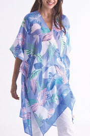 Pastel Palm Leaf Open Front Kimono