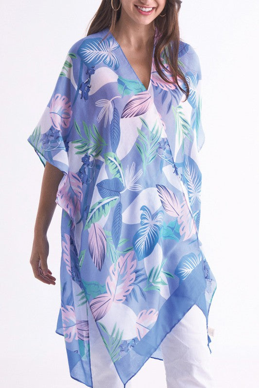 Pastel Palm Leaf Open Front Kimono