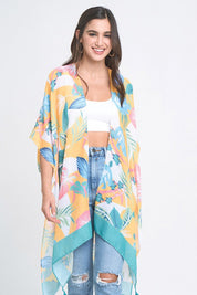 Pastel Palm Leaf Open Front Kimono