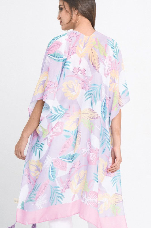 Pastel Palm Leaf Open Front Kimono