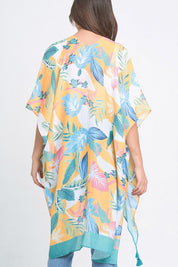 Pastel Palm Leaf Open Front Kimono