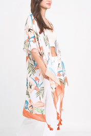 Pastel Palm Leaf Open Front Kimono