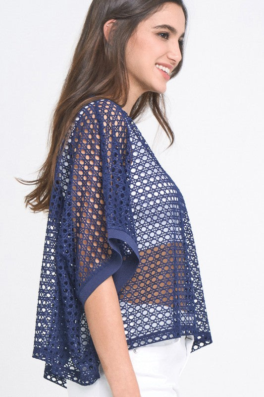 Cropped Mesh Poncho-style Top