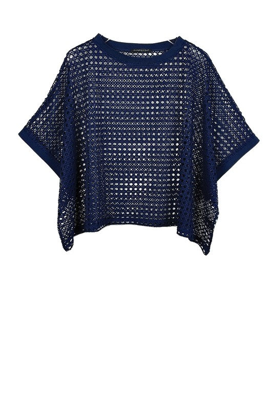 Cropped Mesh Poncho-style Top