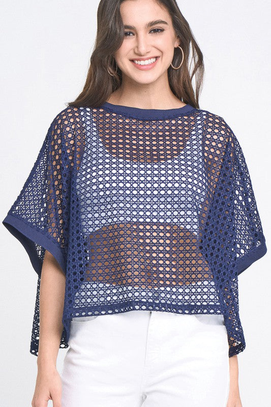 Cropped Mesh Poncho-style Top