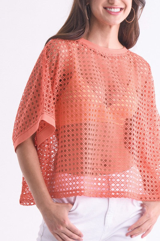 Cropped Mesh Poncho-style Top
