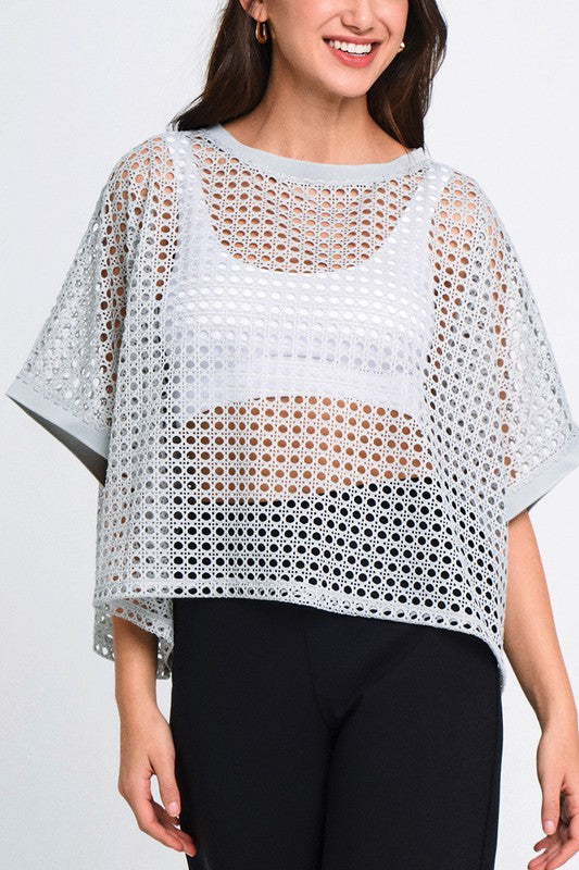 Cropped Mesh Poncho-style Top