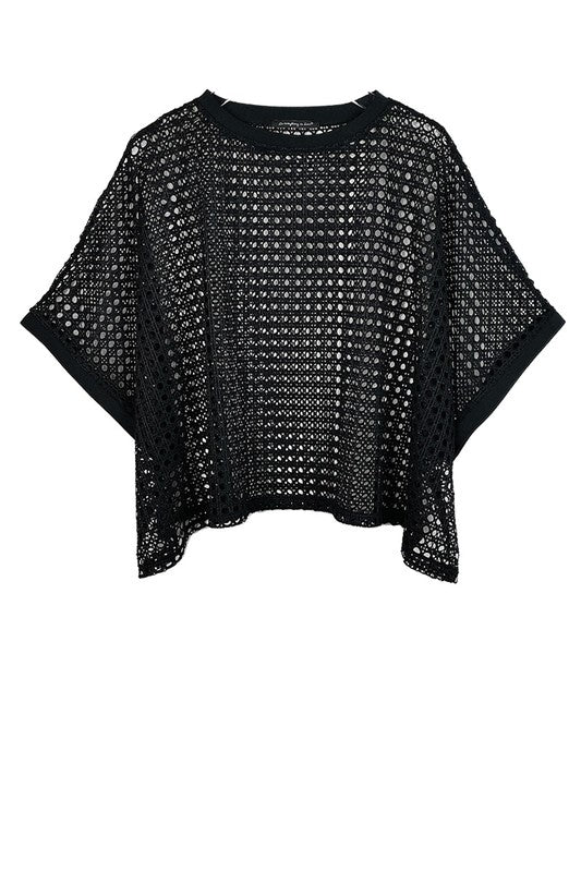 Cropped Mesh Poncho-style Top