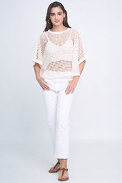 Cropped Mesh Poncho-style Top