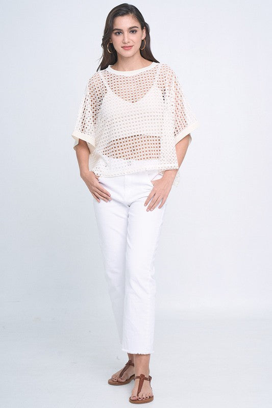 Cropped Mesh Poncho-style Top