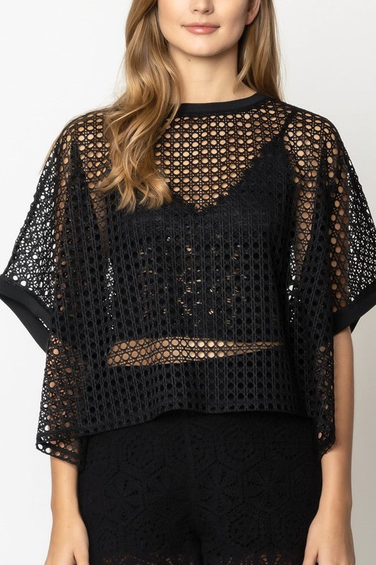 Cropped Mesh Poncho-style Top