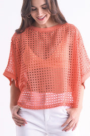 Cropped Mesh Poncho-style Top