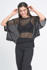 Cropped Mesh Poncho-style Top
