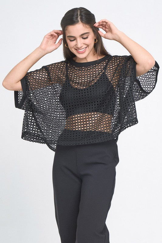 Cropped Mesh Poncho-style Top