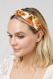 Sunflower Print Knotted Headband