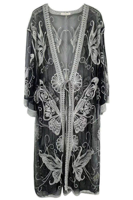 Butterfly Pattern Laced Kimono