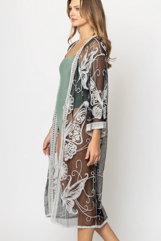 Butterfly Pattern Laced Kimono