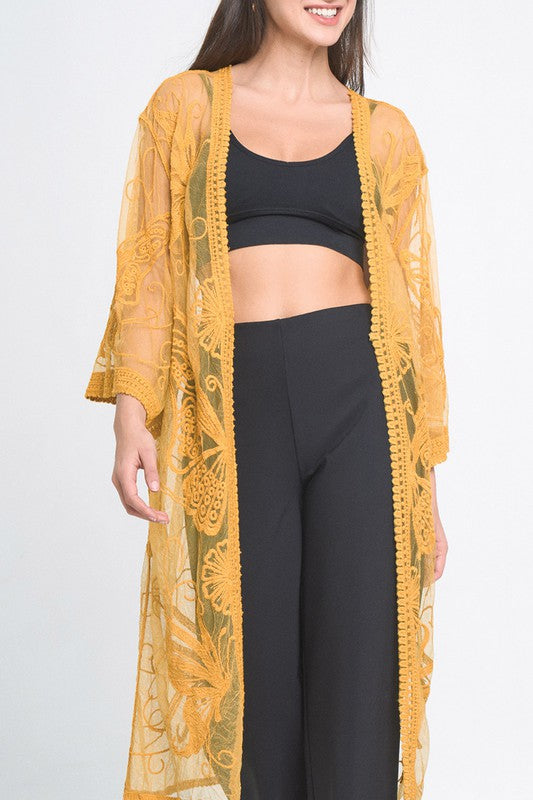 Butterfly Pattern Laced Kimono