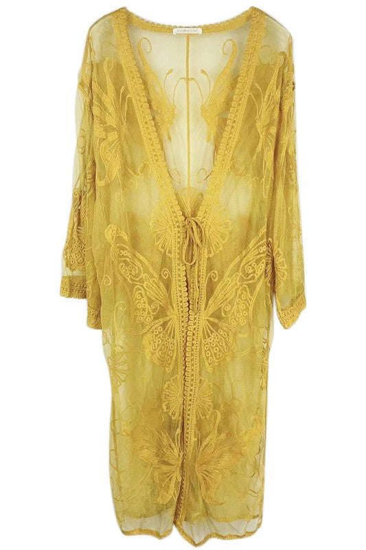 Butterfly Pattern Laced Kimono