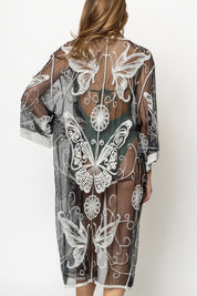 Butterfly Pattern Laced Kimono