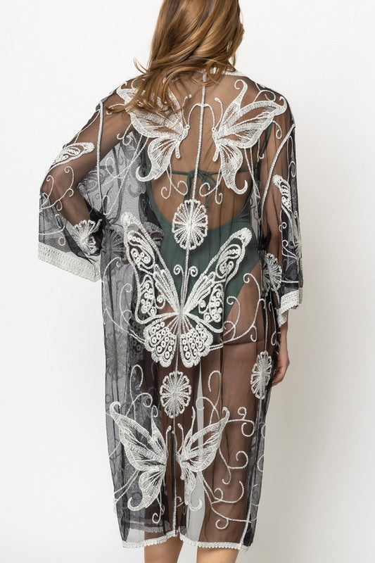 Butterfly Pattern Laced Kimono