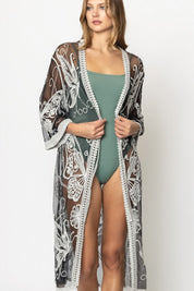 Butterfly Pattern Laced Kimono