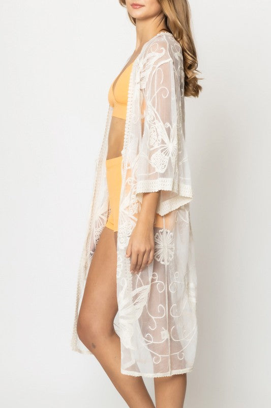 Butterfly Pattern Laced Kimono