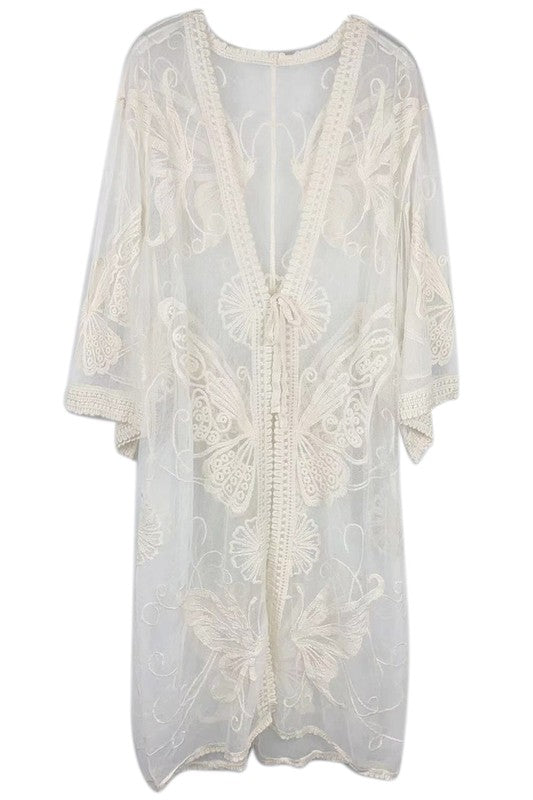 Butterfly Pattern Laced Kimono