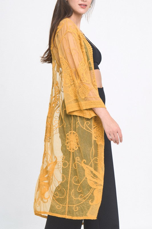 Butterfly Pattern Laced Kimono