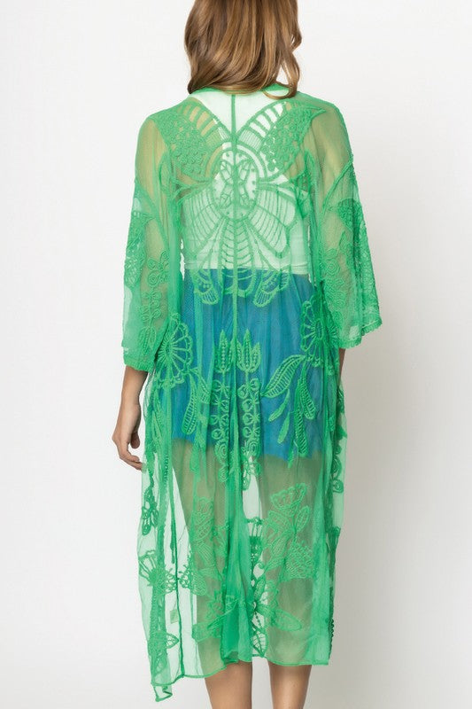 Butterfly Pattern Laced Kimono