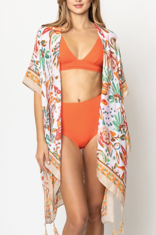 Floral Printed Kimono with Tassels