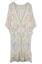 Pastel Floral Lace Kimono with Front Tie