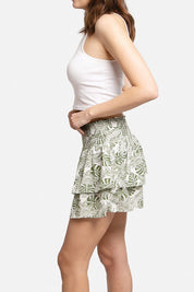Solid Leaves Ruffle Tiered Mini Skirt