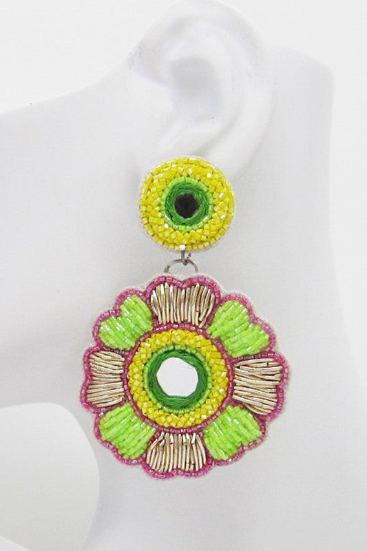 Neon Floral Seed Beaded Post Earring