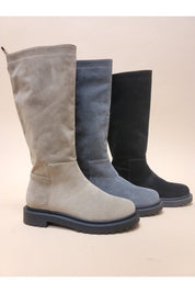 Women's Suede Block Heel Long Boots with Side Zipper