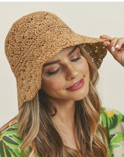 HANDMADE CROCHET FOLDABLE STRAW BUCKET HAT