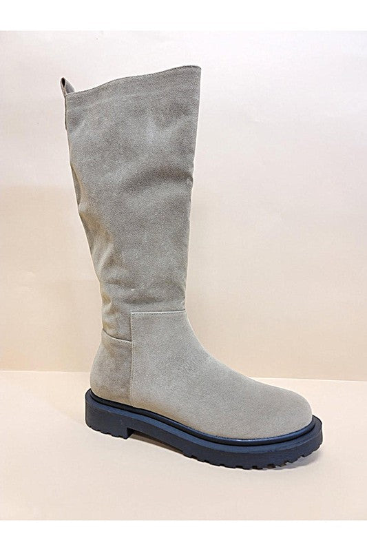 Women's Suede Block Heel Long Boots with Side Zipper