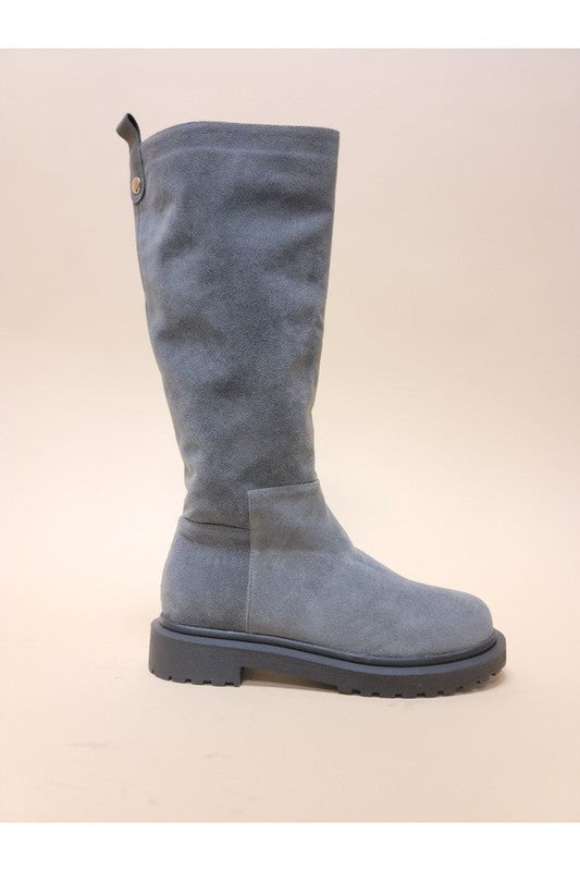 Women's Suede Block Heel Long Boots with Side Zipper